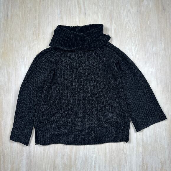 Lucky Brand Black Chenille Ribbed Knit Turtleneck Pullover Cozy Sweater Medium - Picture 1 of 13